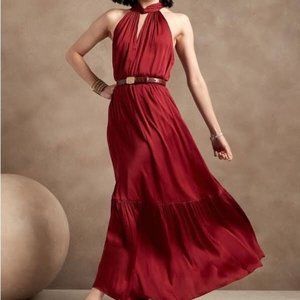 Red Satin Banana Republic Maxi Dress